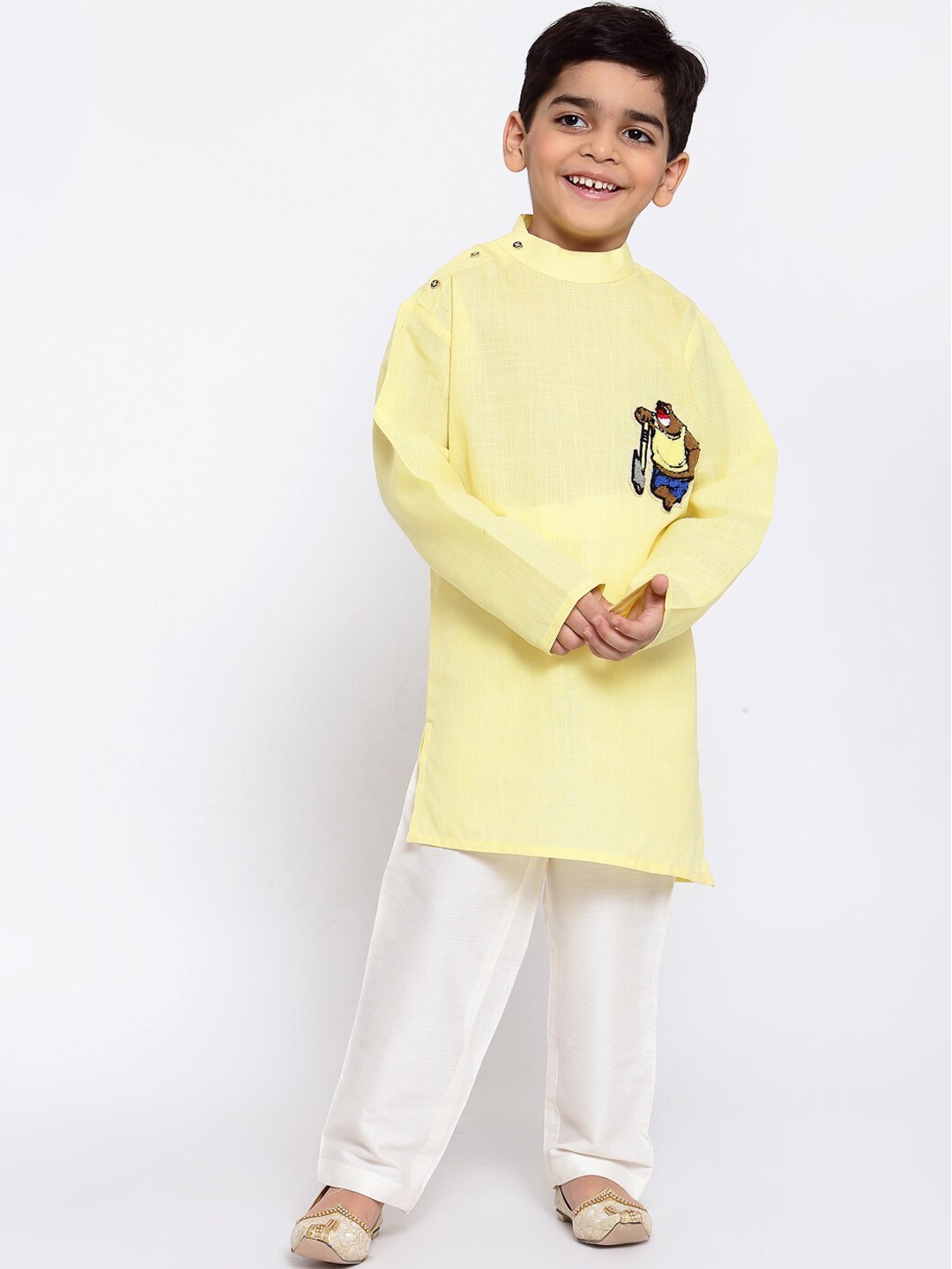 

MAXENCE Boys Yellow Linen Kurta with Pyjamas