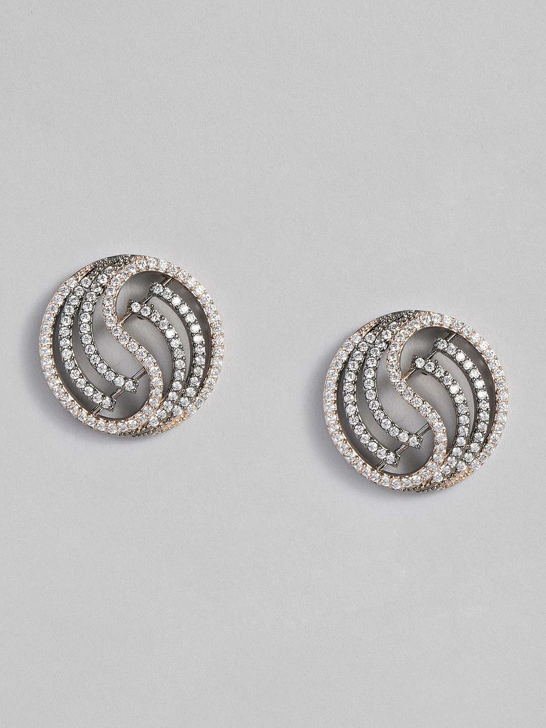 

MIDASKART Rhodium-Plated and Black Handcrafted CZ Studded Dual Tone Oversized Studs