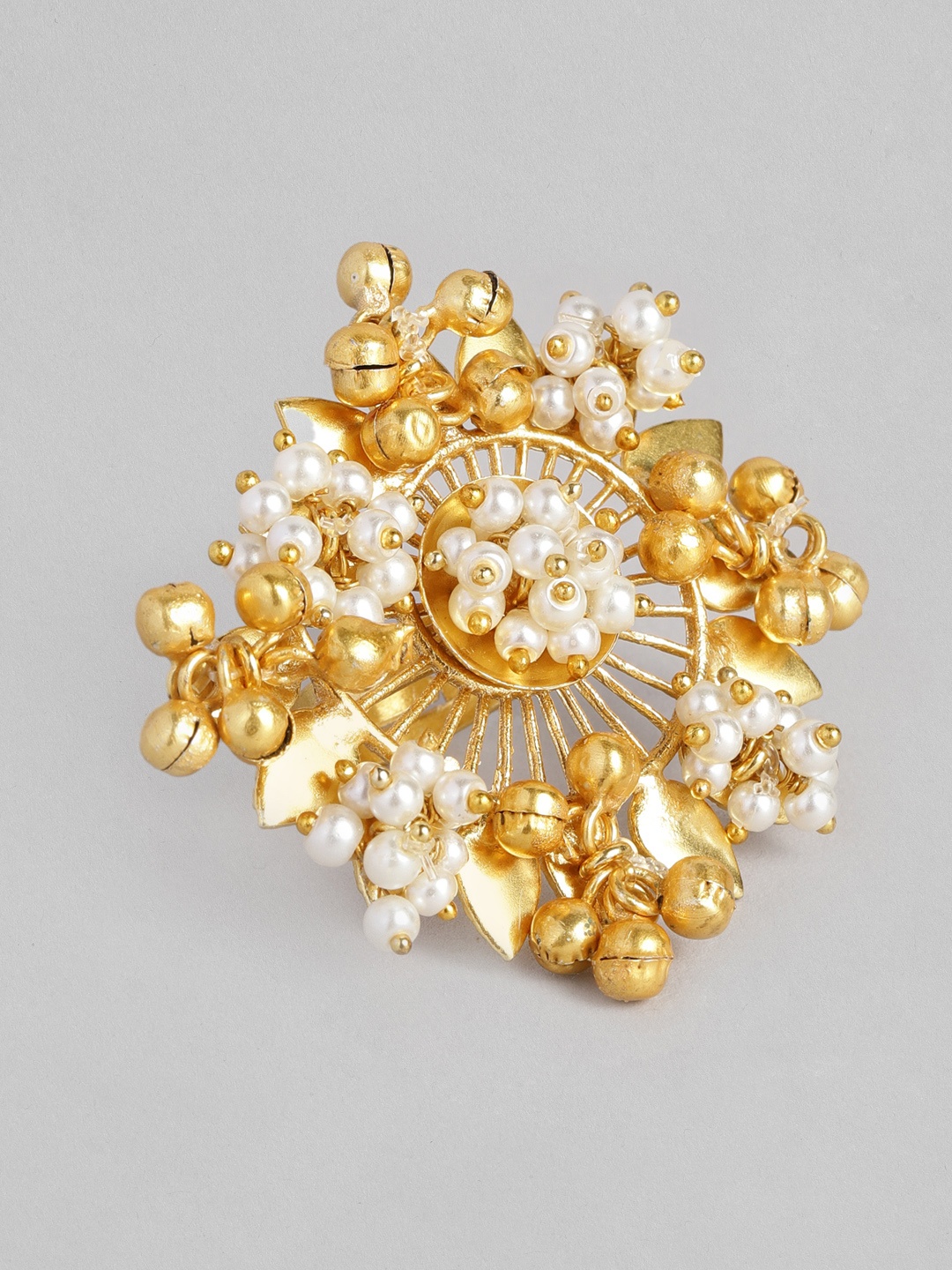 

MIDASKART Gold-Plated Pearl Studded Adjustable Finger Ring