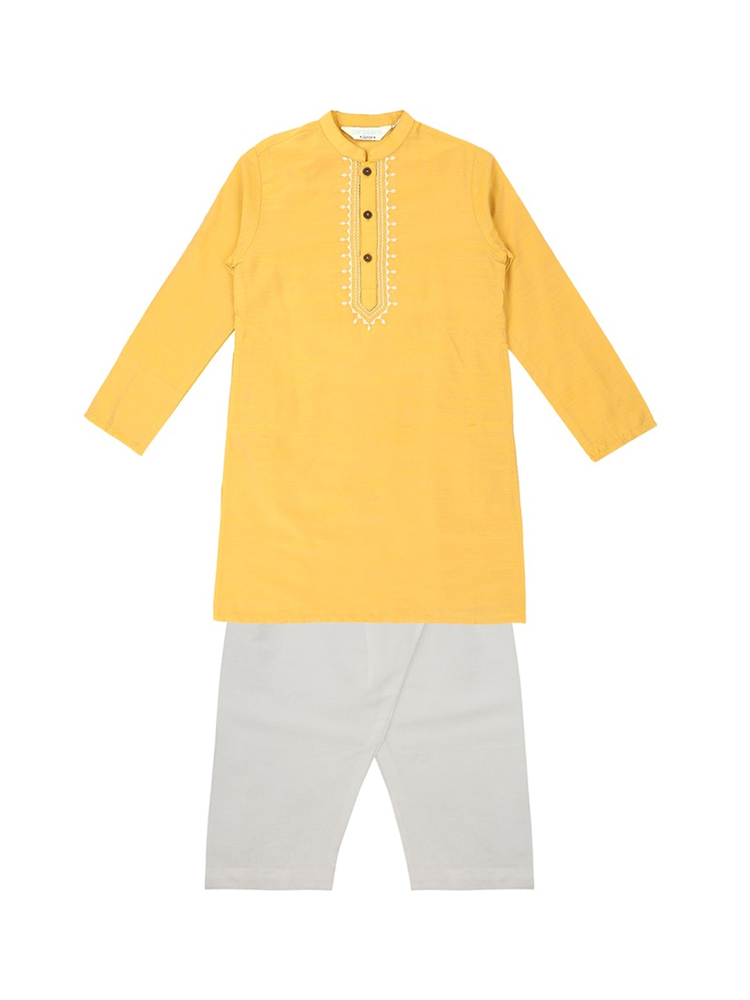 

indus route by Pantaloons Boys Mustard Yellow & White Kurta with Pyjamas