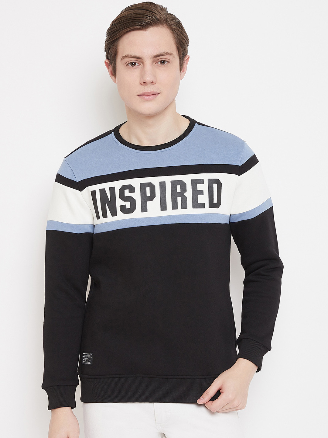 

QUBIC Men Black Colourblocked Typography Sweatshirt