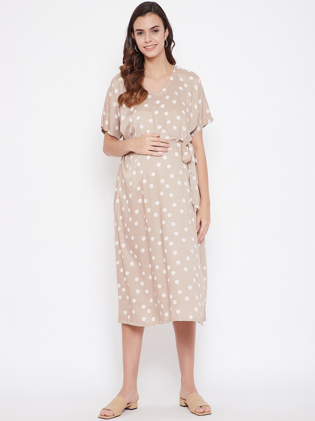 

The Kaftan Company Beige Maternity Midi Dress