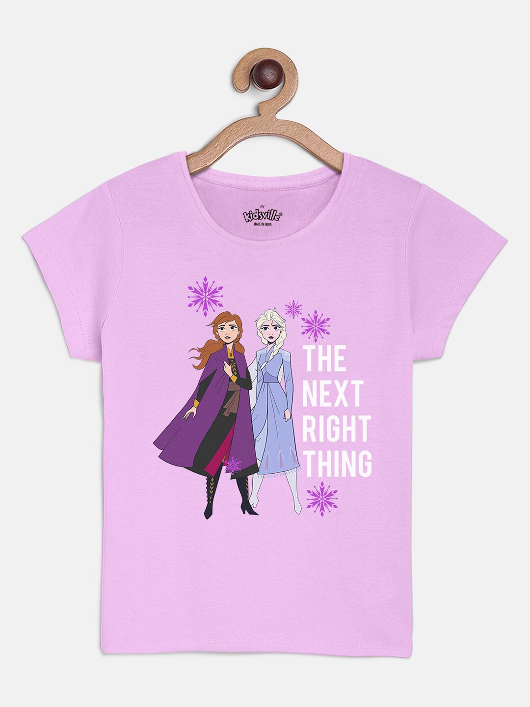 

Kids Ville Girls Purple Frozen Printed Pure Cotton T-shirt