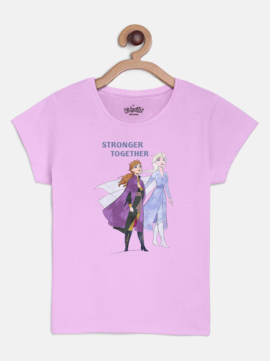 

Kids Ville Girls Purple Pure Cotton Frozen Character Printed Pure Cotton T-shirt