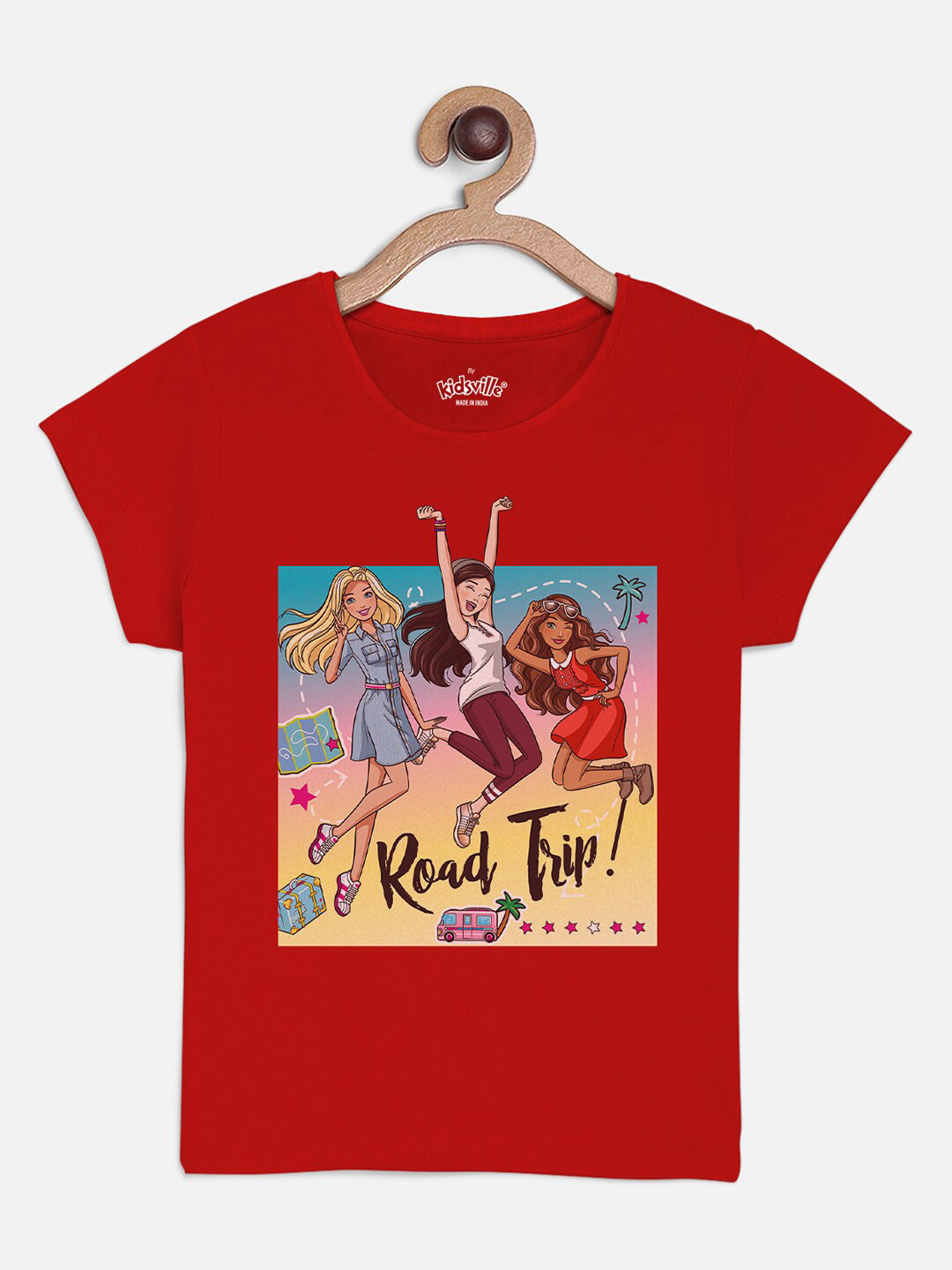 

Kids Ville Girls Red Barbie Printed Pure Cotton T-shirt