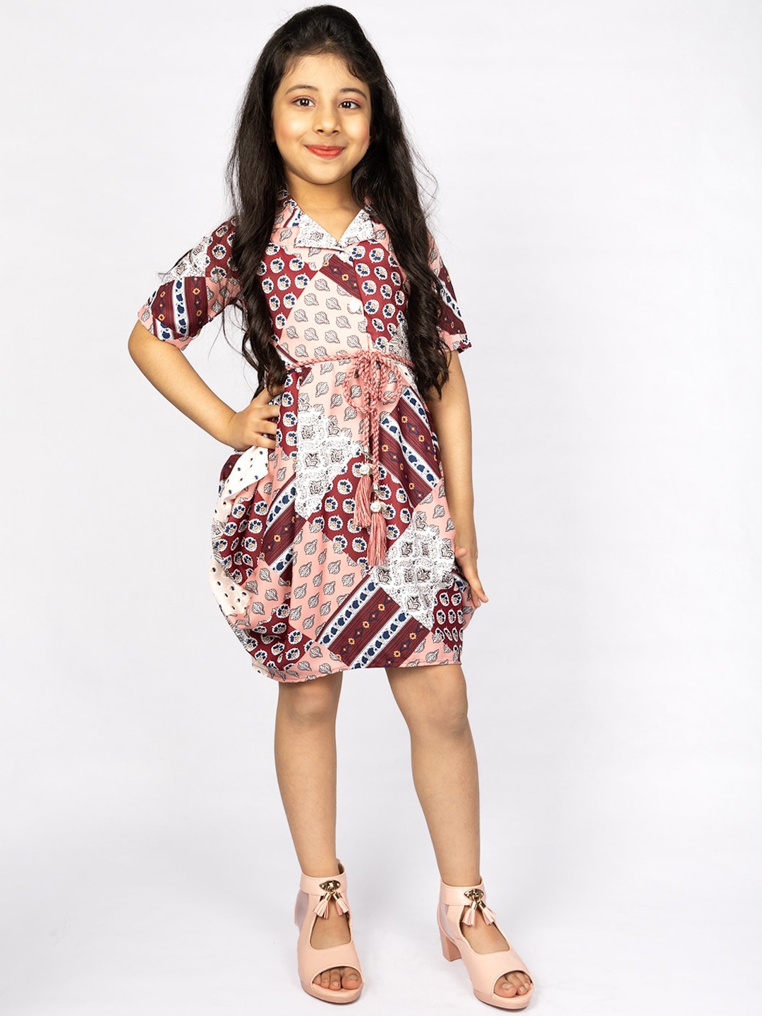 

Peppermint Girls Maroon Ethnic Motifs Printed Dress