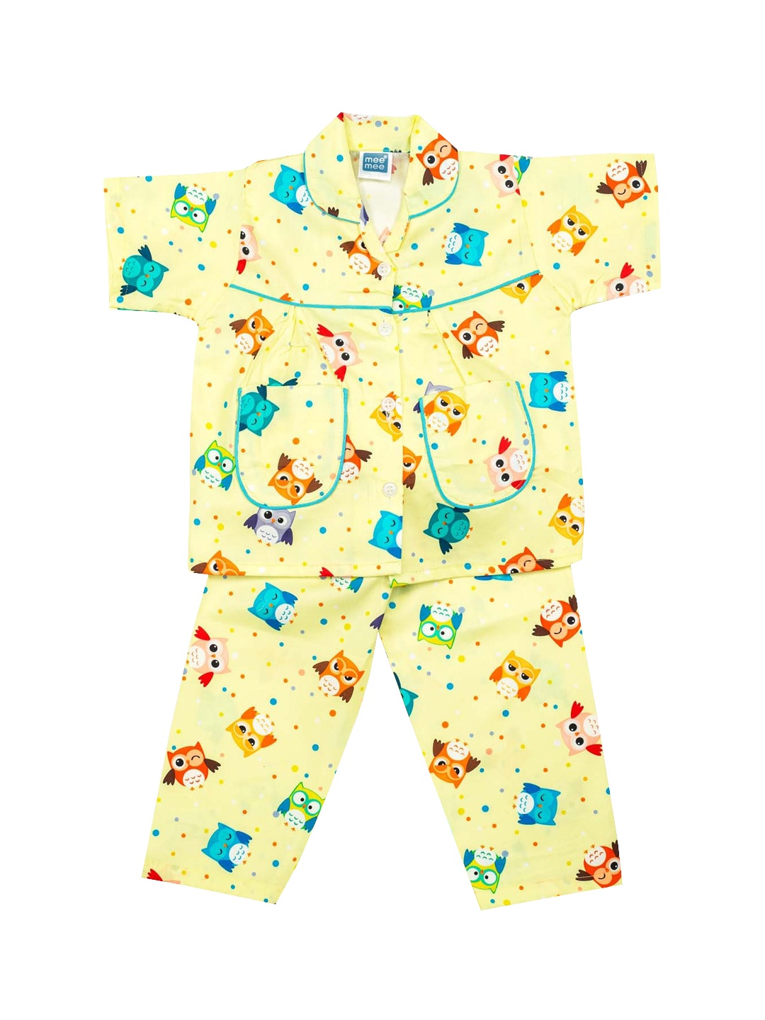 

MeeMee Girls Yellow & Blue Printed Night Suit