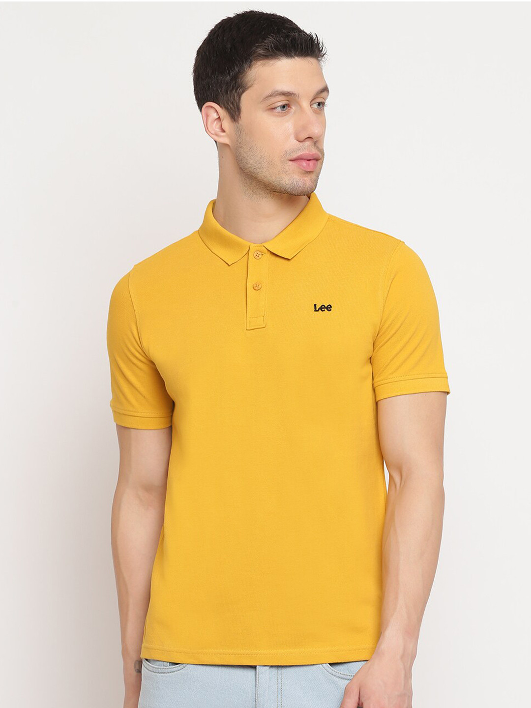 

Lee Men Yellow Polo Collar Slim Fit T-shirt