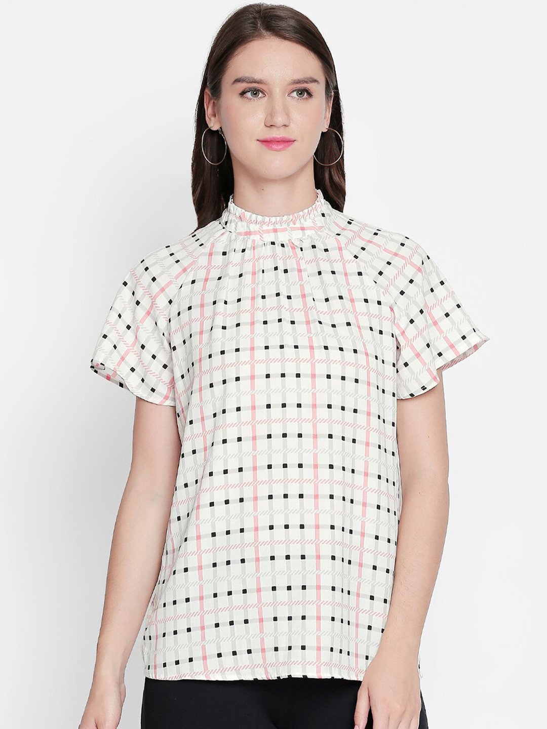 

Annabelle by Pantaloons Women White Checked Regular Top