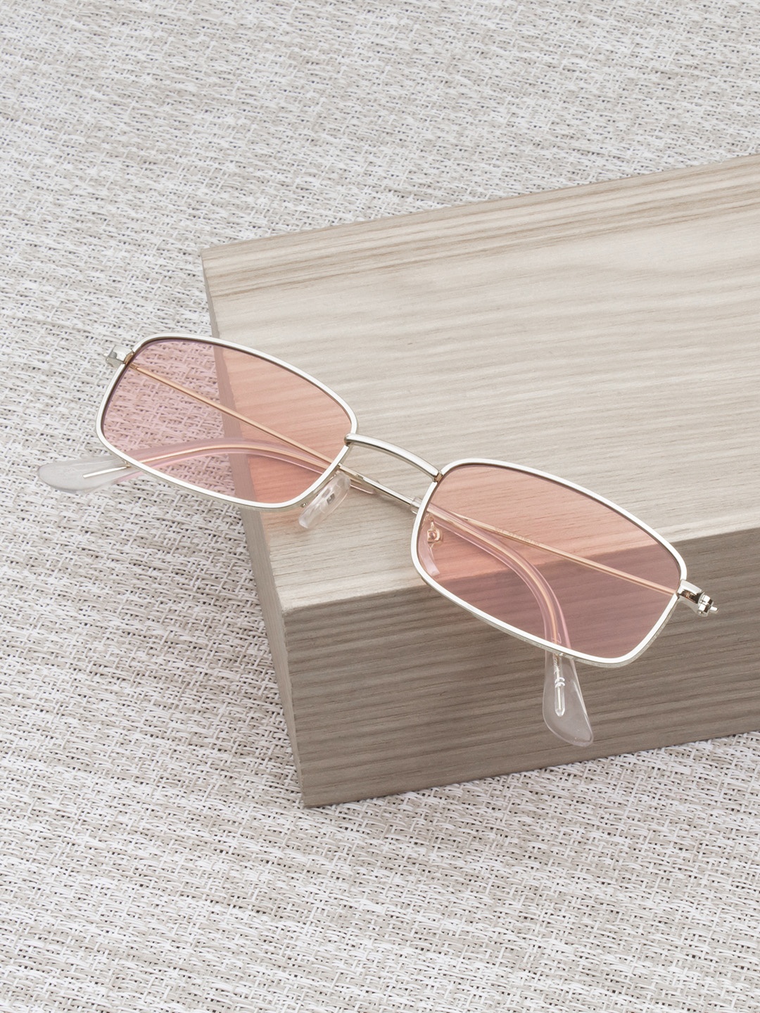 

Ted Smith Unisex Pink Lens & Gold-Toned Rectangle Sunglasses With UV Protected Lens