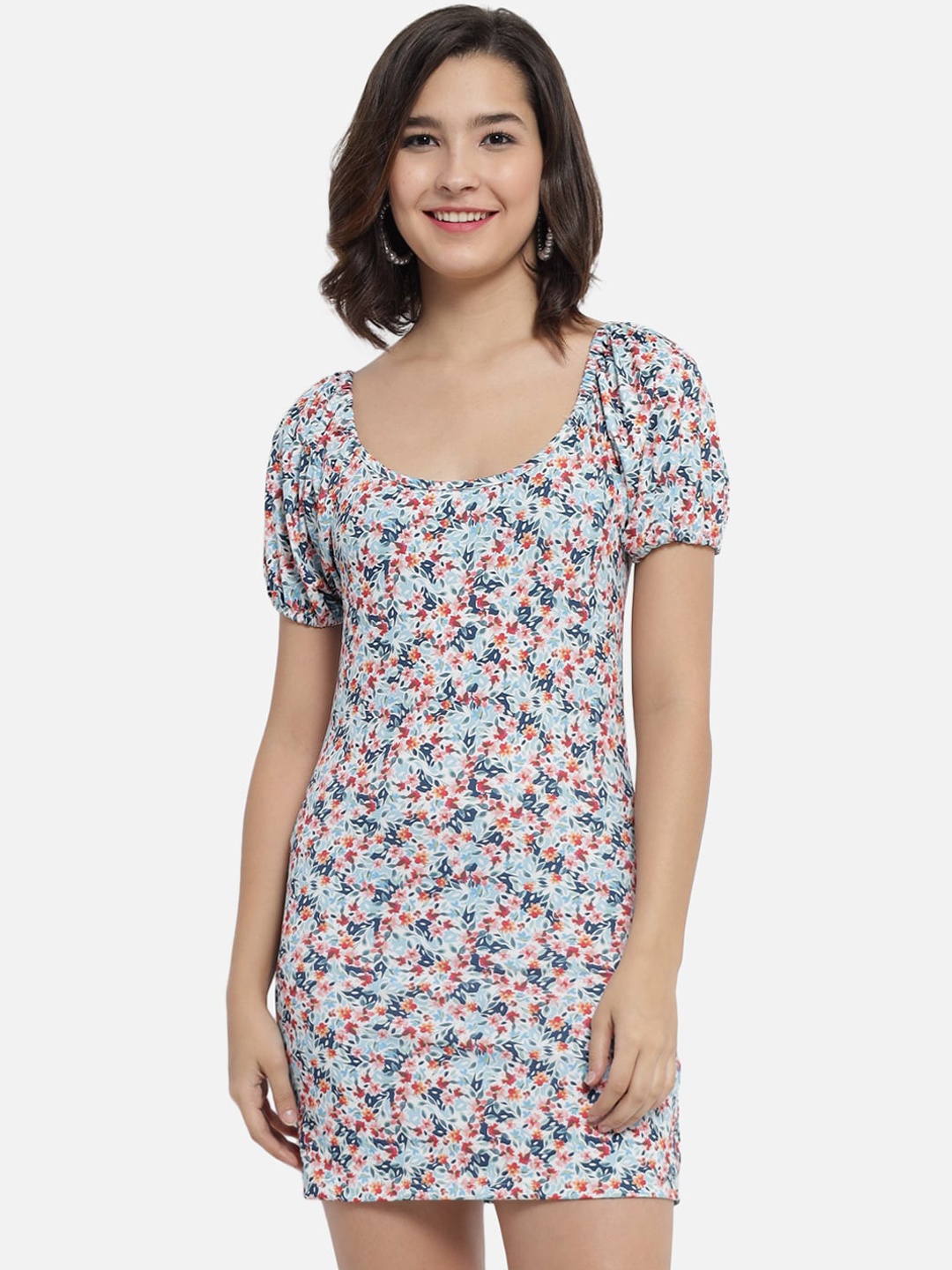 

Trend Arrest Women Turquoise Blue & Red Floral Printed Sheath Dress