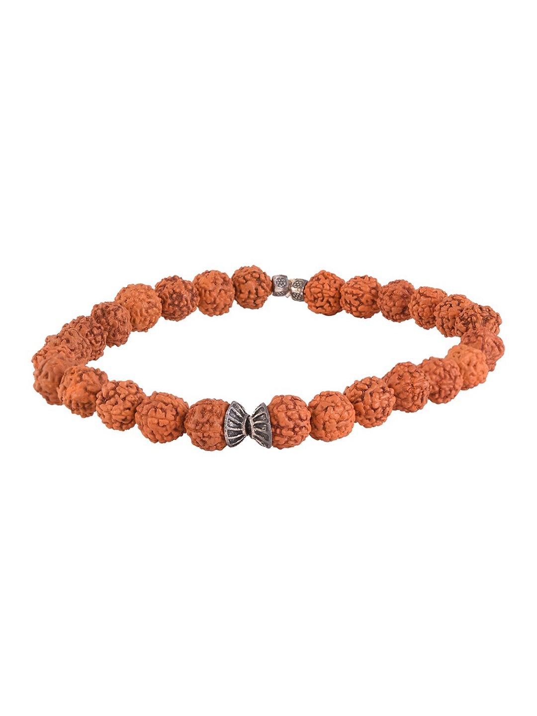 

Tistabene Men Silver-Toned & Brown Oxidised Silver-Plated Elasticated Bracelet