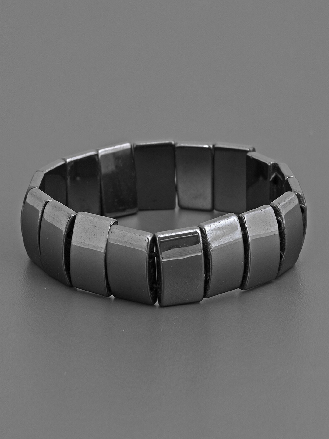 

Tistabene Men Black Metallic Rhodium-Plated Elasticated Bracelet