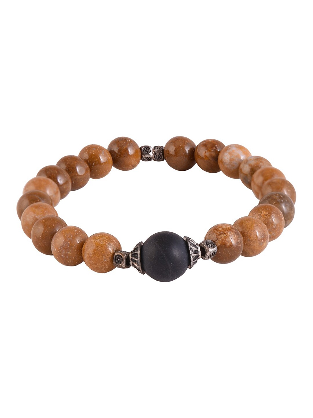 

Tistabene Men Black & Brown Silver-Plated Elasticated Bracelet