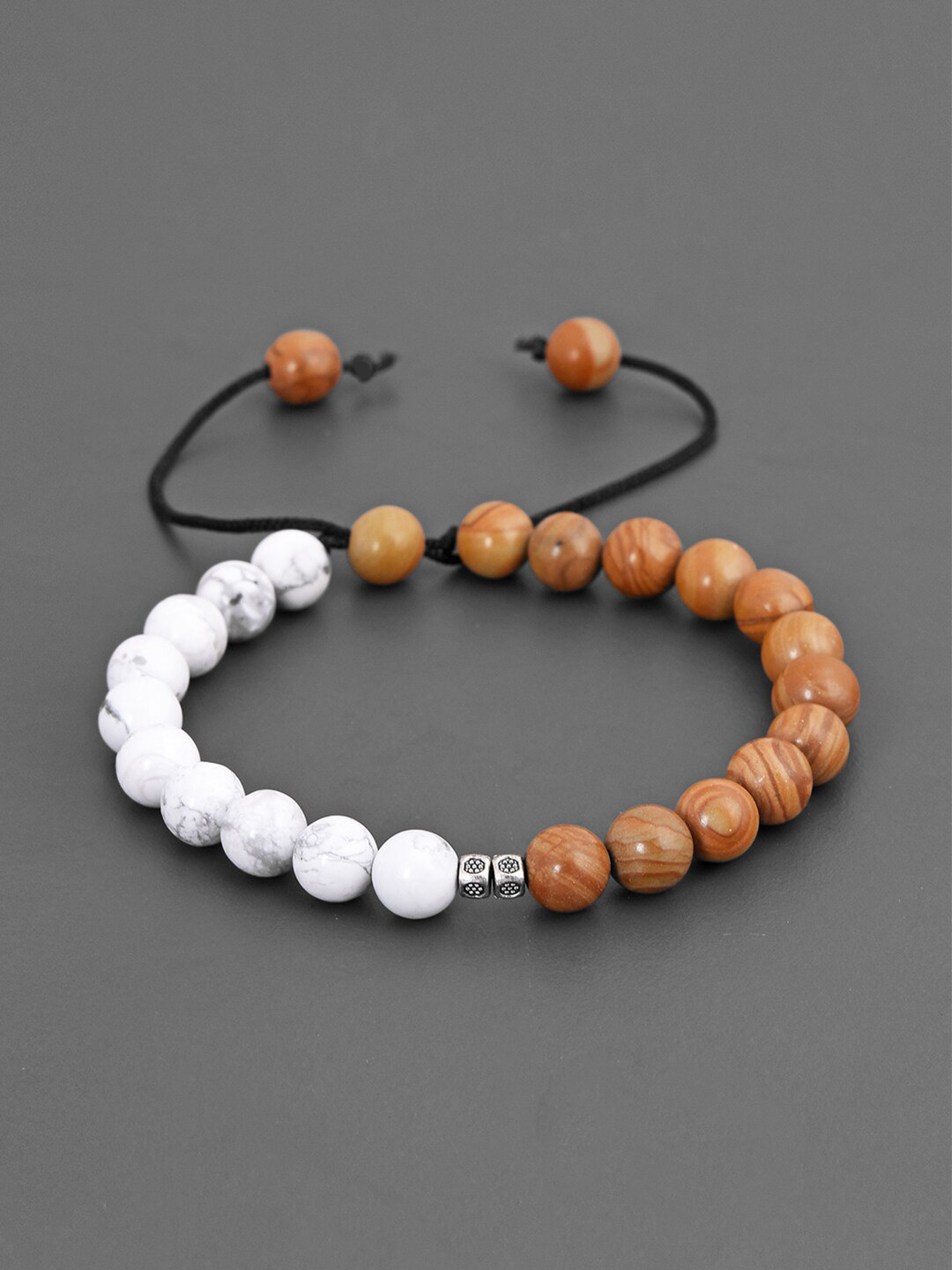 

Tistabene Men Brown & White Silver-Plated Elasticated Bracelet