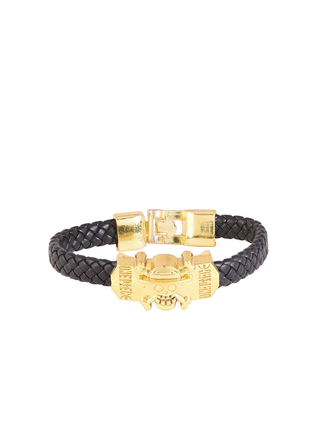 

Tistabene Men Gold-Toned & Black Gold-Plated Biker Style Golden Skull Design Band Bracelet