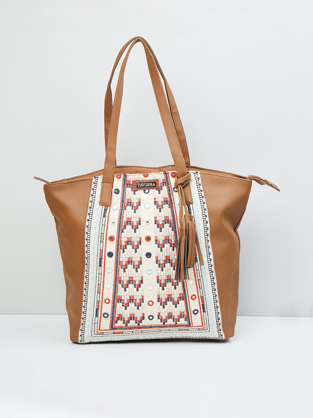 

max Multicoloured Geometric Oversized Shopper Tote Bag with Tasselled, Multi