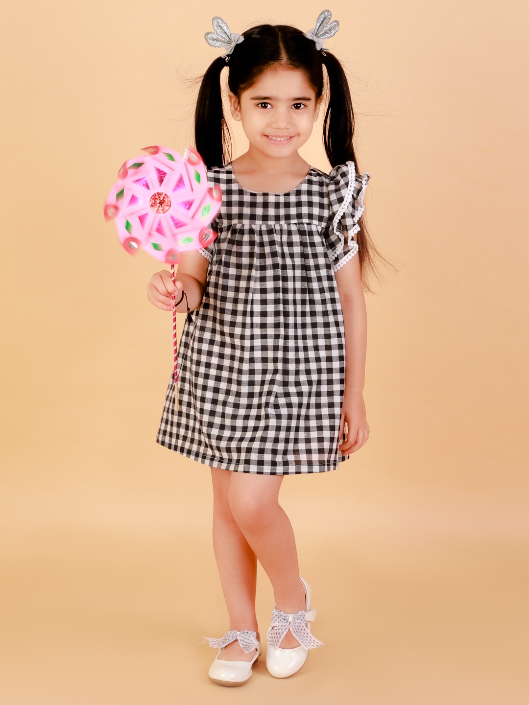 

LIL DRAMA Girls Black & White Checked A-Line Dress