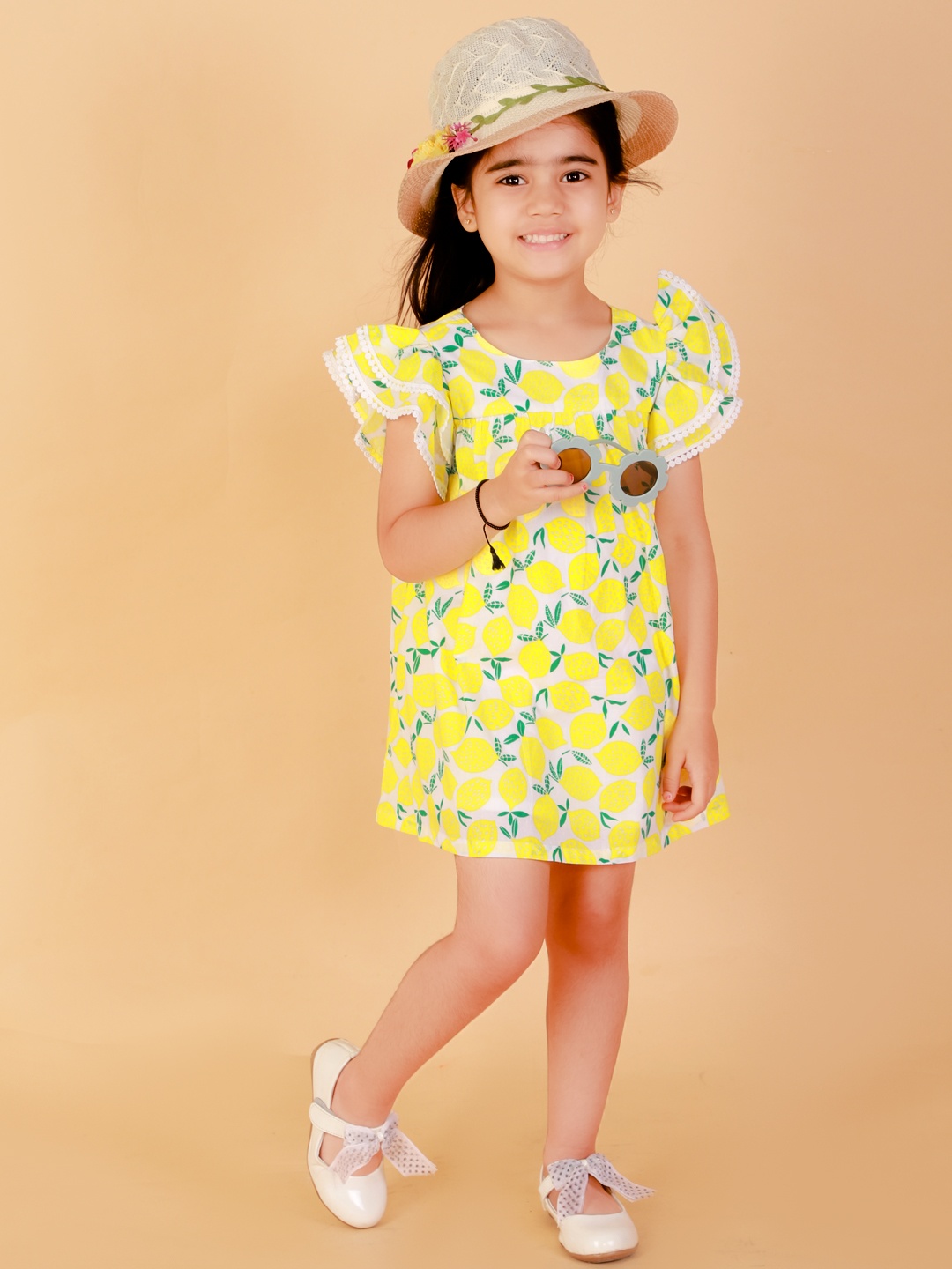 

LIL DRAMA Girls Yellow & Blue Floral Printed A-Line Dress