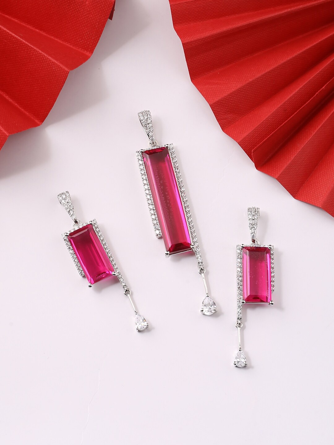 

Tistabene Pink & White Stone-Studded Contemporary Designer Pendant Set