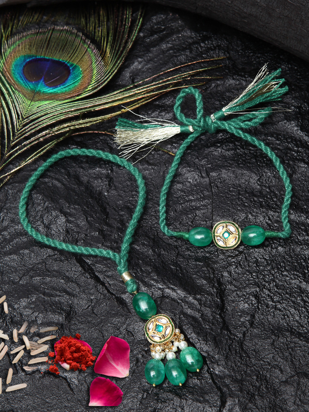 

DUGRISTYLE Green Bahiya Bhabhi Rakhi With Roli & Chawal