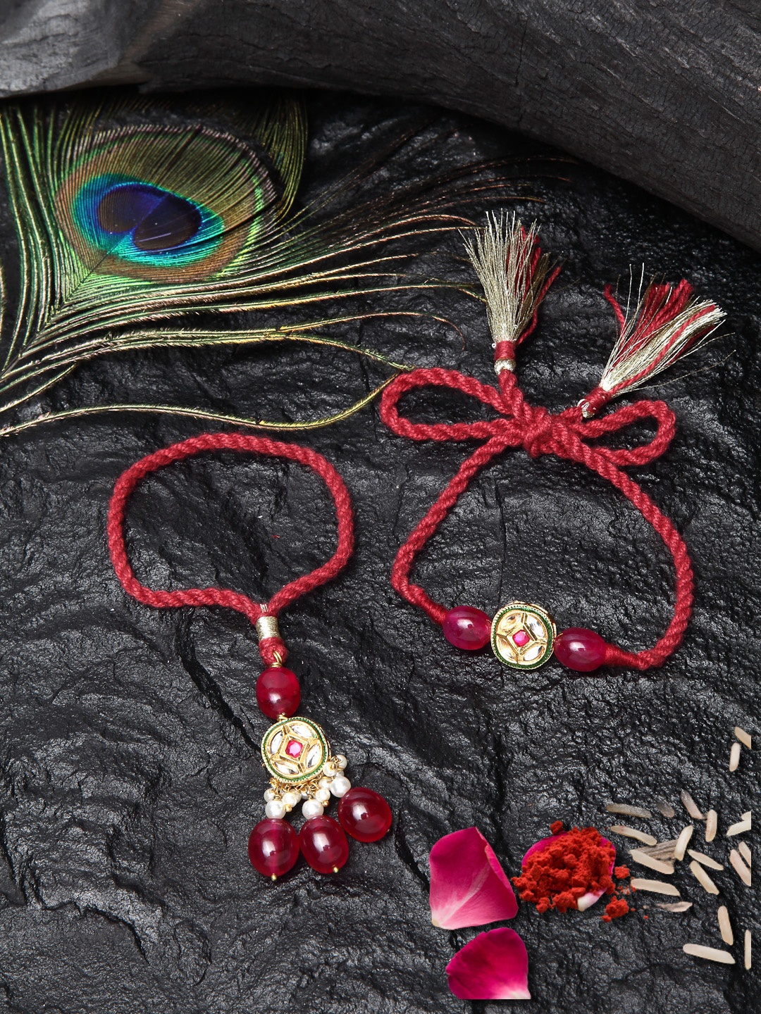 

DUGRISTYLE Red Bahiya Bhabhi Rakhi With Roli & Chawal