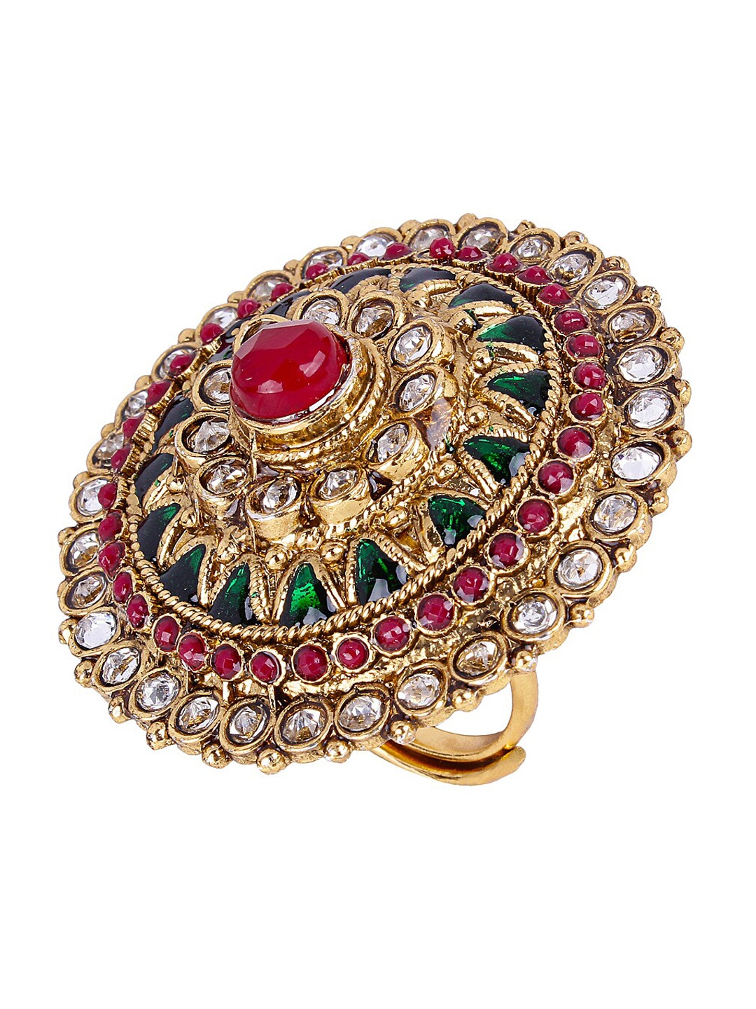 

Shining Diva Gold-Plated Multicoloured Stone-Studded Adjustable Meenakari Finger Ring