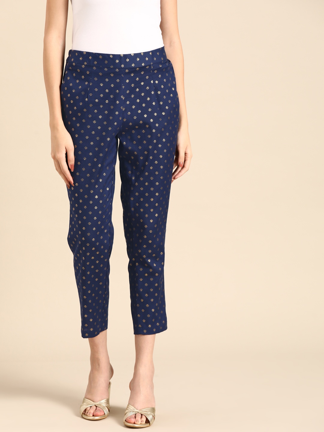 

Anouk Women Navy Blue Ethnic Motifs Printed Pleated Trousers