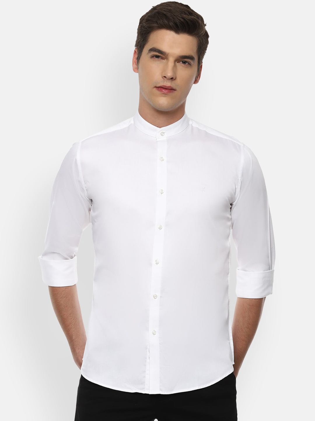 

V Dot Men White Slim Fit Casual Shirt
