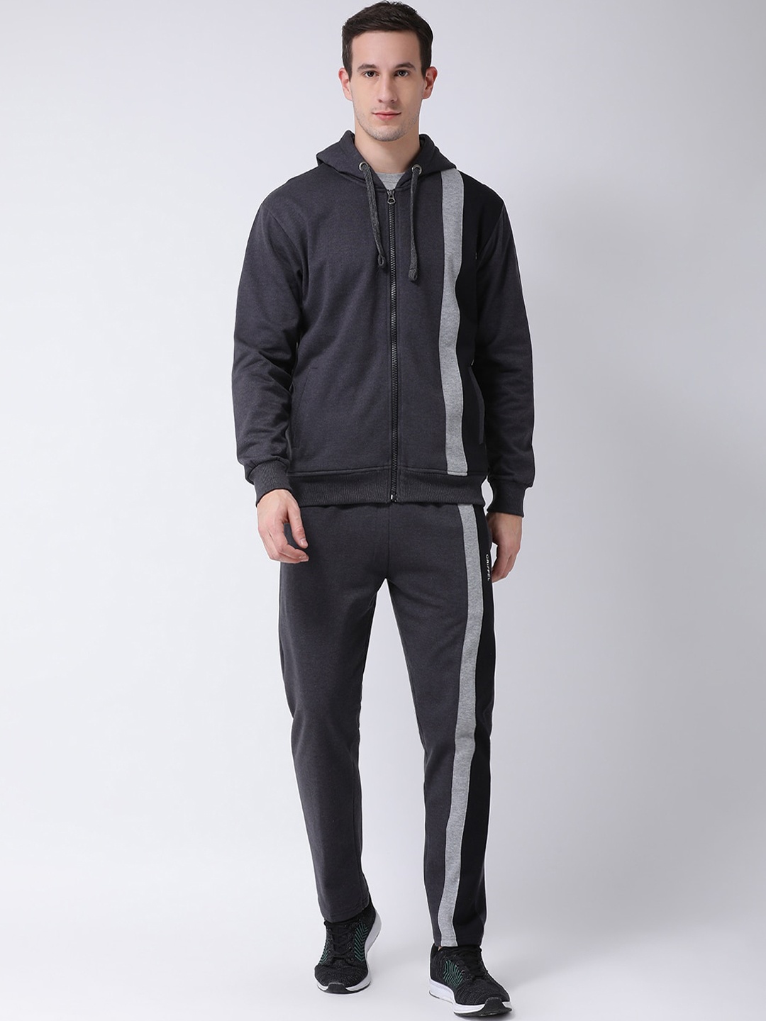 

GRIFFEL Men Charcoal & Grey Solid Cotton Tracksuit