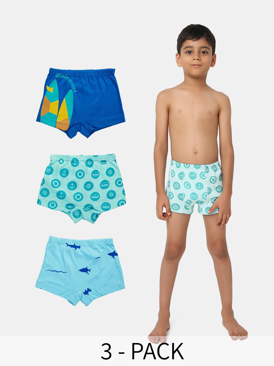 

You Got Plan B Boys Set of 3 Printed Cotton Boxer Shorts, Blue