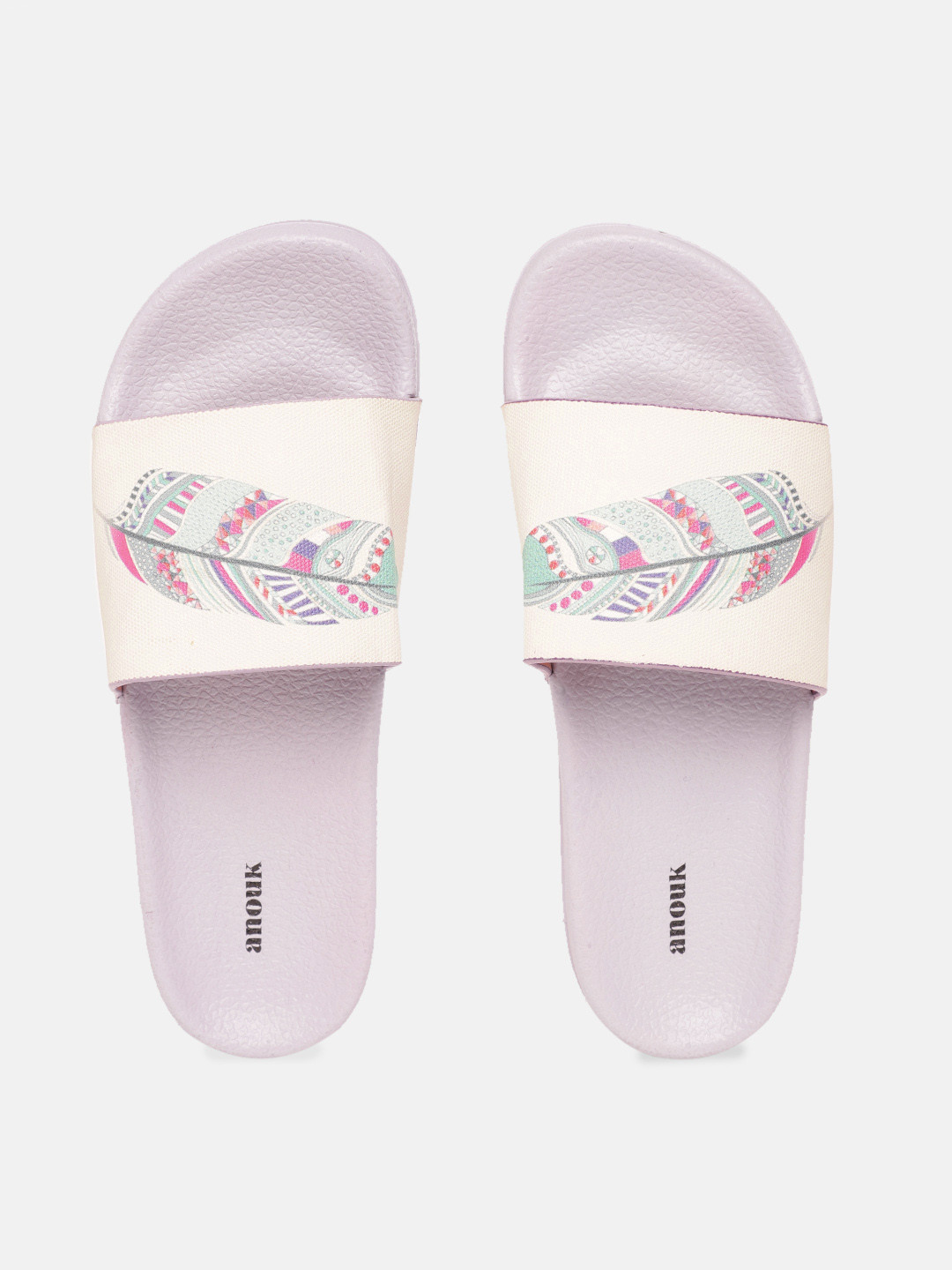 

Anouk Women Off-White & Purple Feather Print Sliders