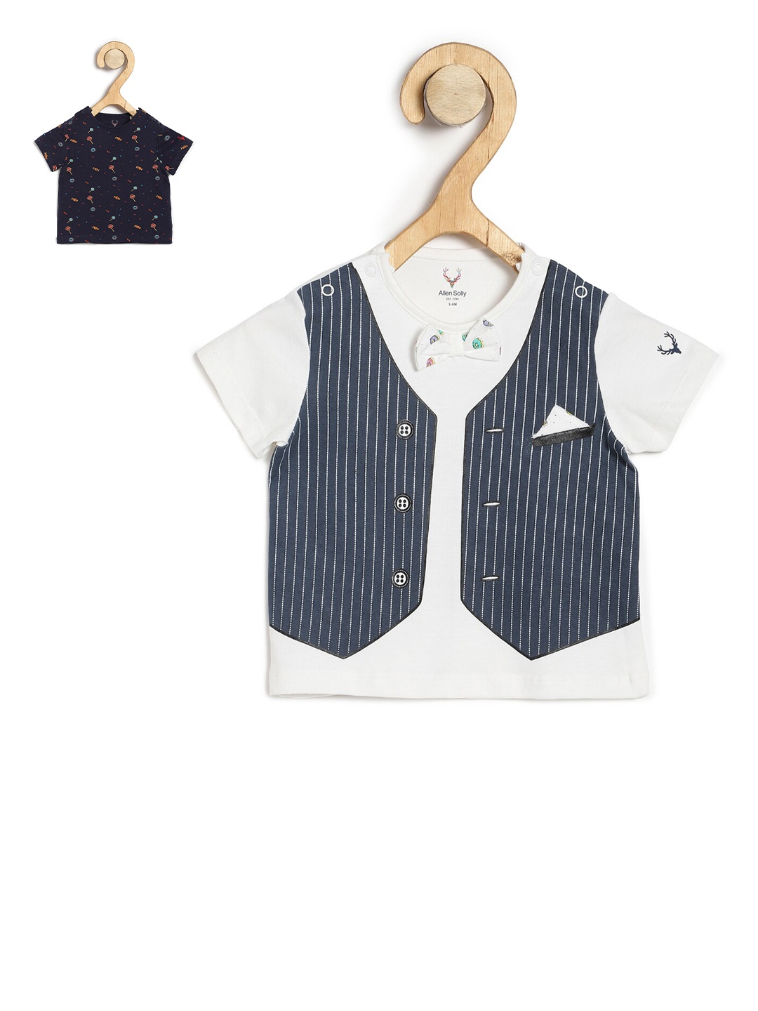 

Allen Solly Junior Pack Of 2 Boys Navy Blue White Printed Pure Cotton T-shirts