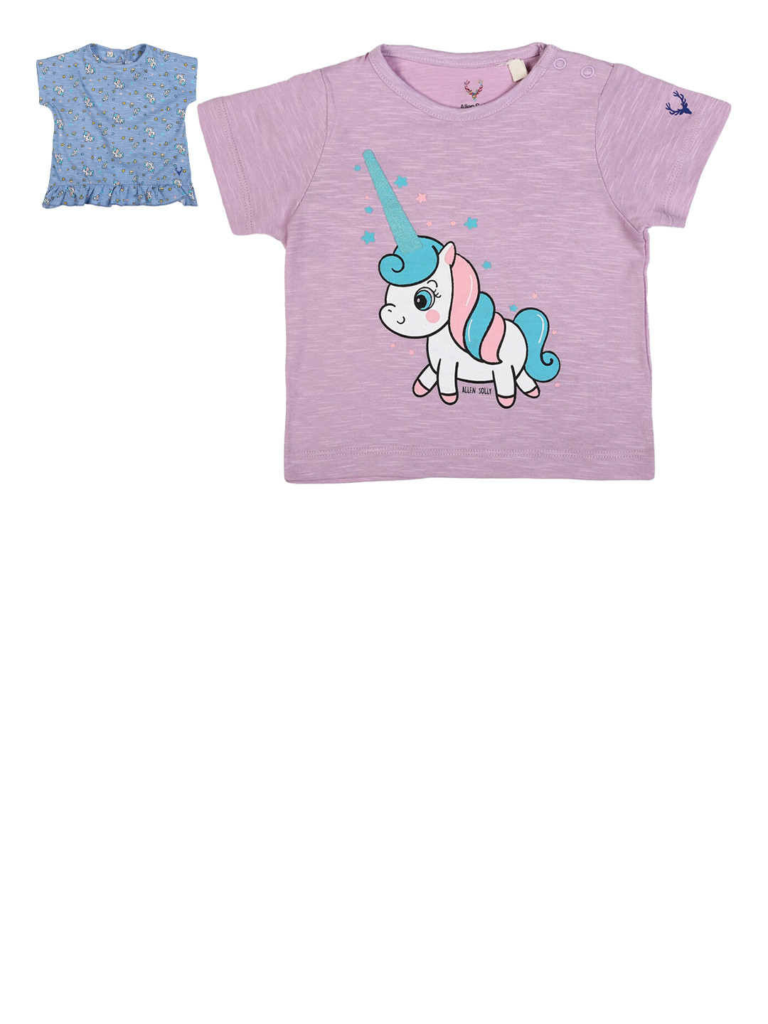 

Allen Solly Junior Infants Girls Pack Of 2 Blue Pink Printed Pure Cotton T-shirt