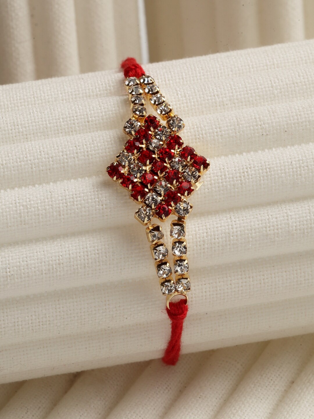 

PANASH Gold-Toned AD Stoned-Studded Swastik Rakhi, Red
