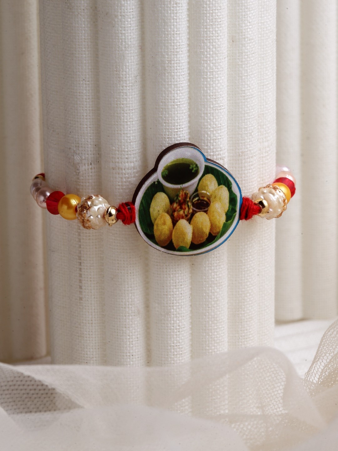 

PANASH Kids Beaded Pearls Printed Rakhi, Gold