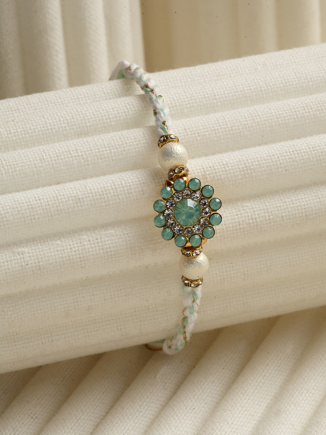

PANASH Gold-Toned Stoned-Studded Floral Rakhi