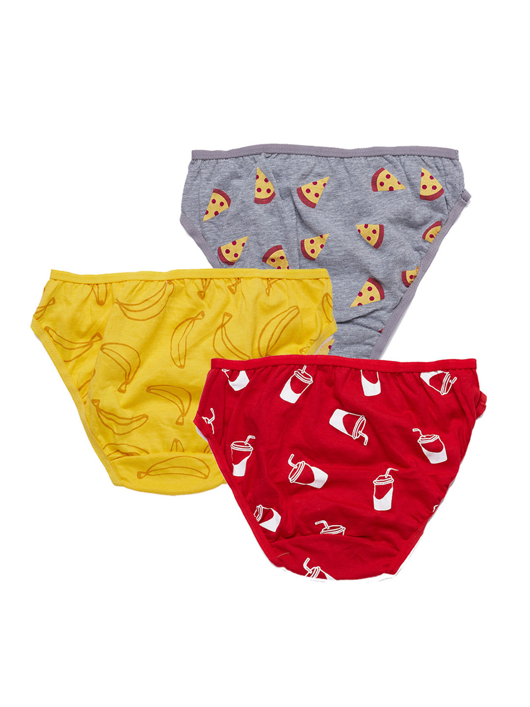 

You Got Plan B Girls Pack Of 3 Red & Grey Printed Pure Cotton Basic Briefs, Yellow