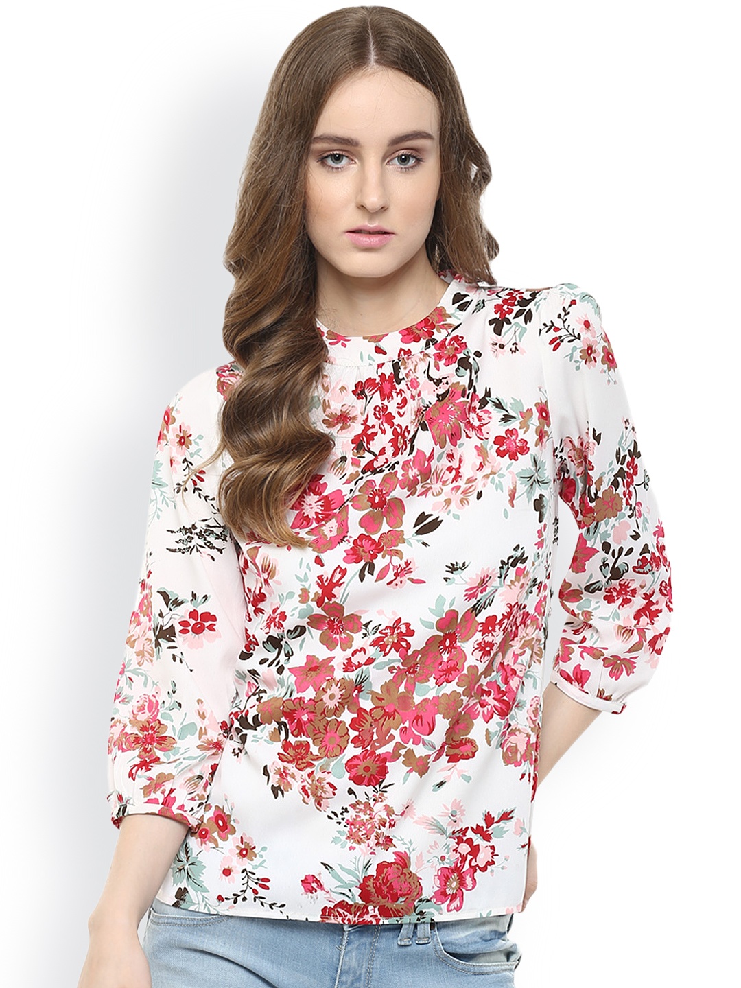 

Harpa Women White Floral Print Regular Top