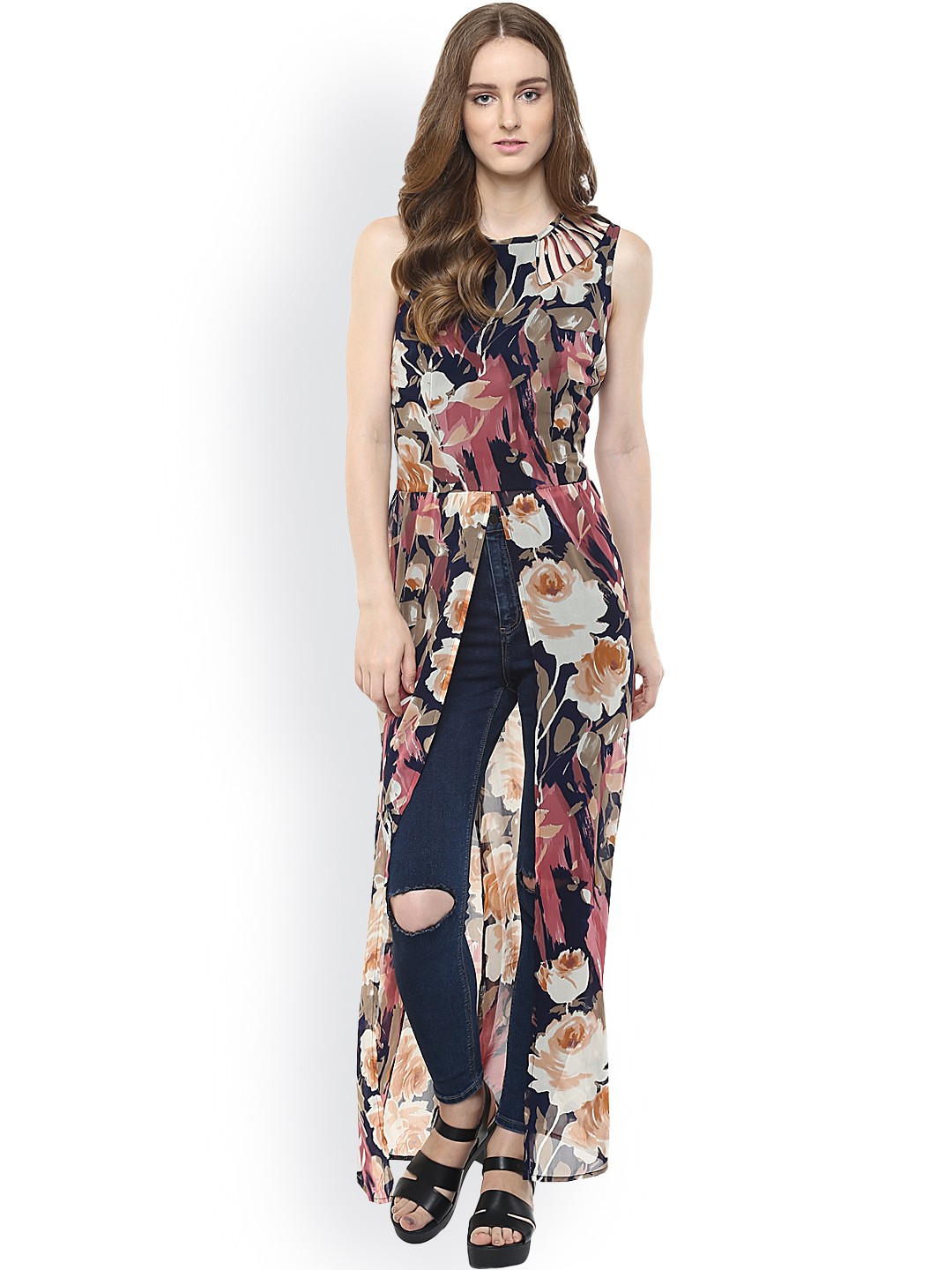 

Harpa Women Multicolour Floral Print Georgette Maxi Top, Multi