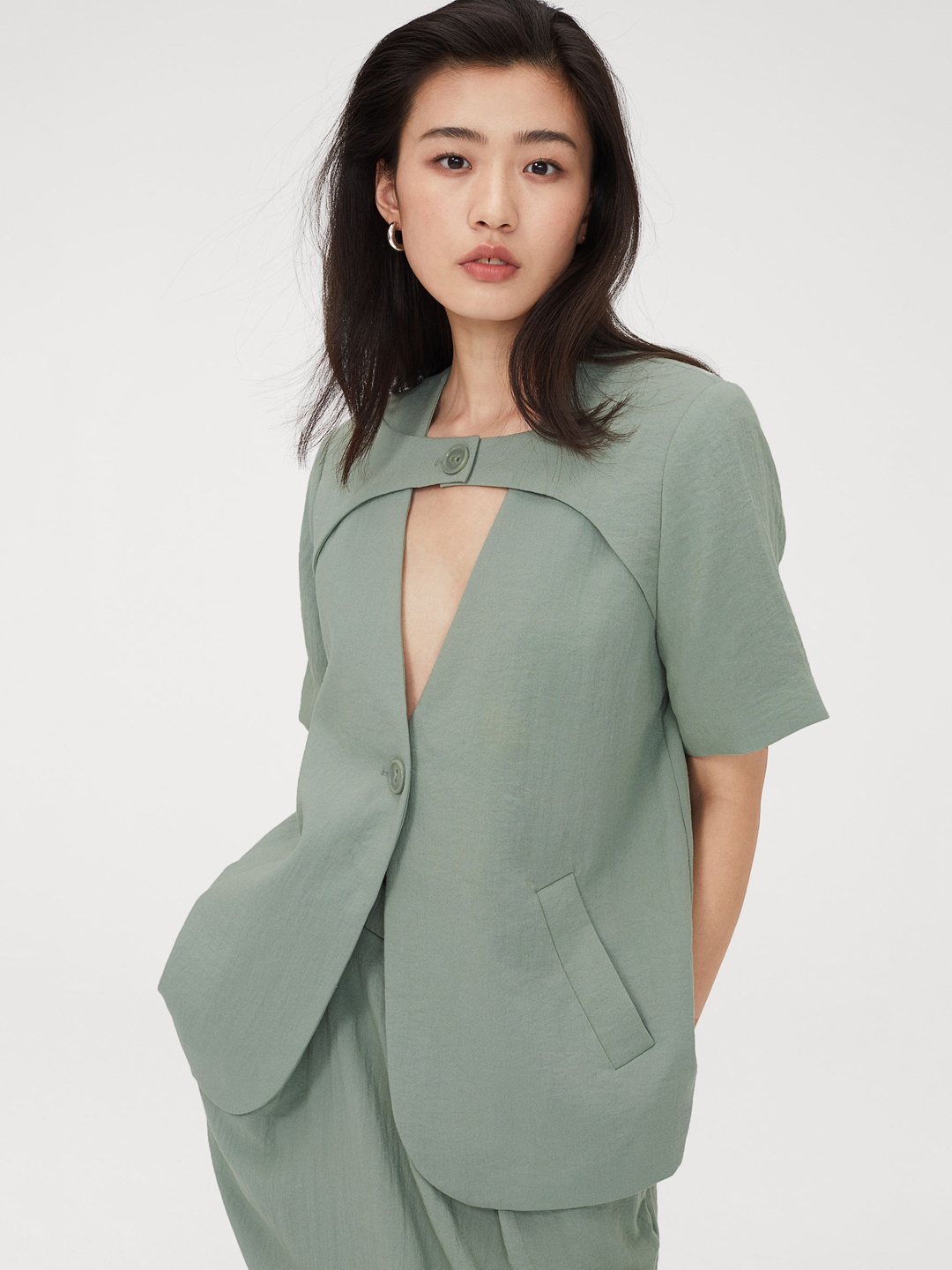 

H&M Women Green Short-Sleeved Jacket