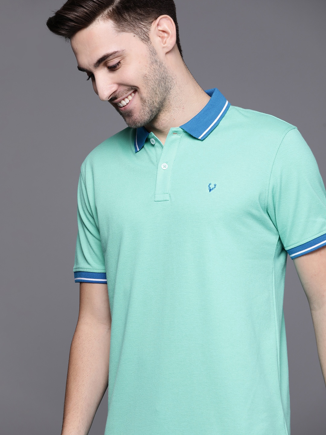 

Allen Solly Men Sea Green Solid Polo Collar T-shirt