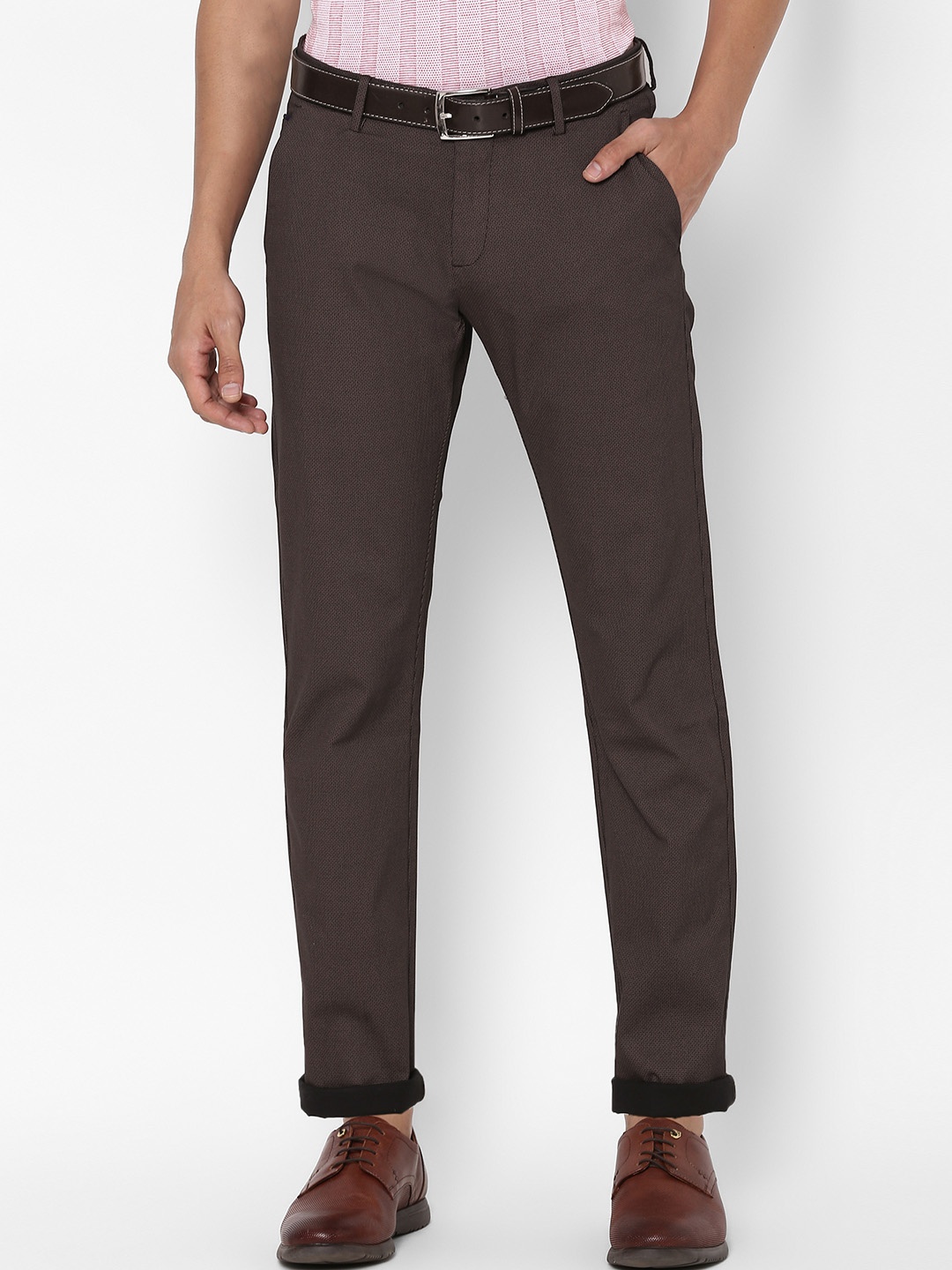 

Allen Solly Men Brown Ditsy Printed Slim Fit Trousers