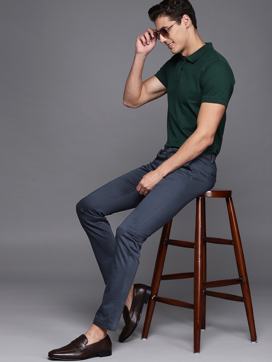 

Allen Solly Men Navy Blue Textured Slim Fit Trousers