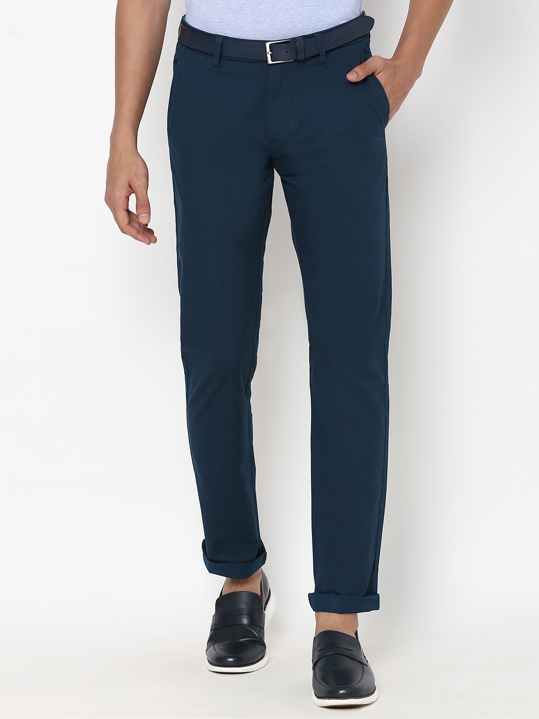 

Allen Solly Men Teal Blue Ditsy Printed Slim Fit Trousers