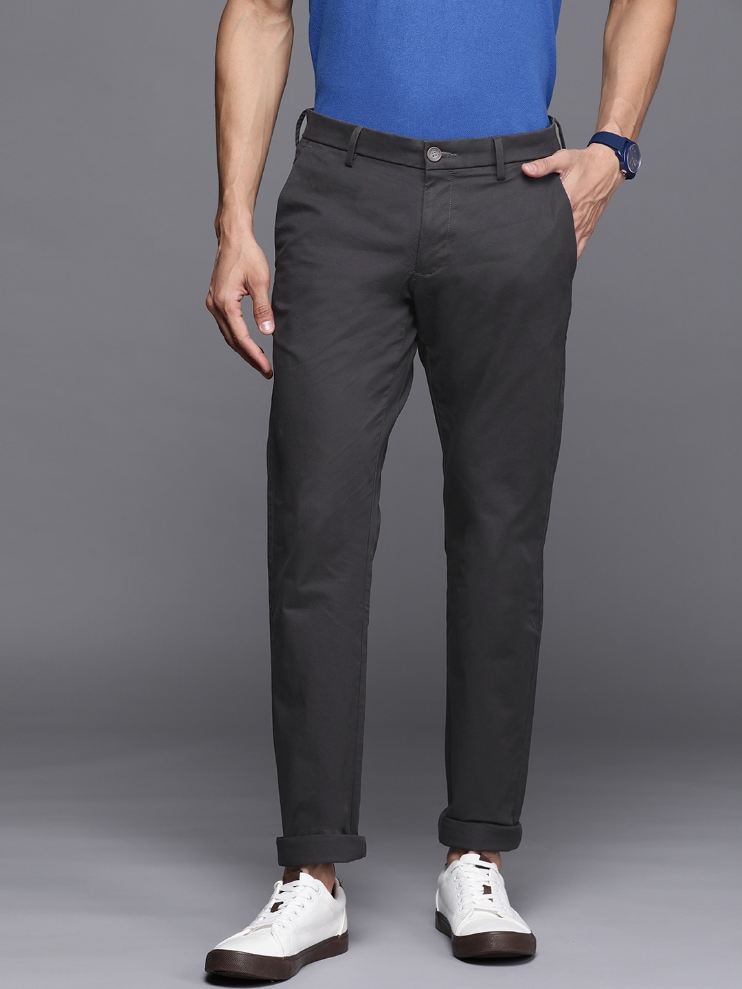 

Allen Solly Men Charcoal Grey Slim Fit Chinos