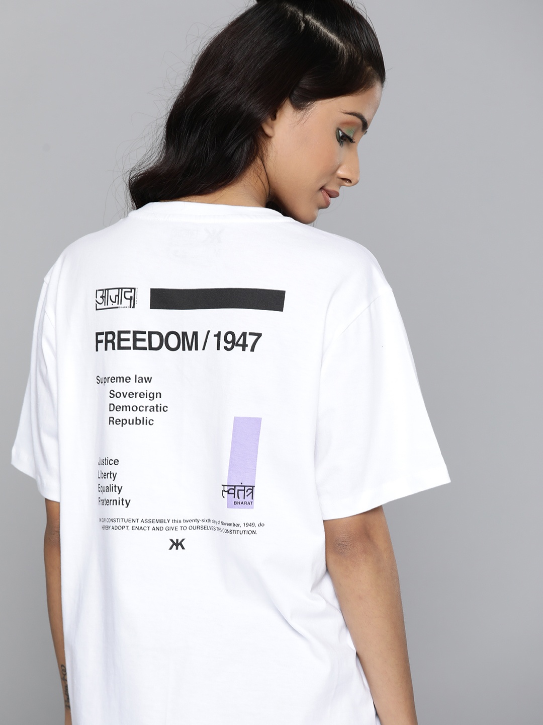

Kook N Keech Unisex White & Black Independence Theme Print Cotton T-shirt