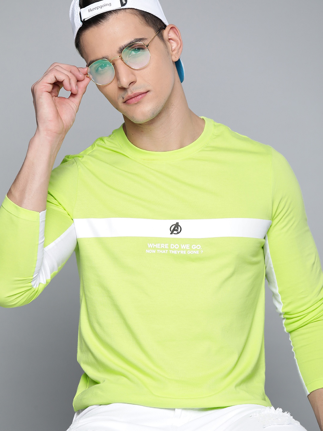 

Kook N Keech Marvel Men Fluorescent Green & White Striped Cotton Avengers T-shirt