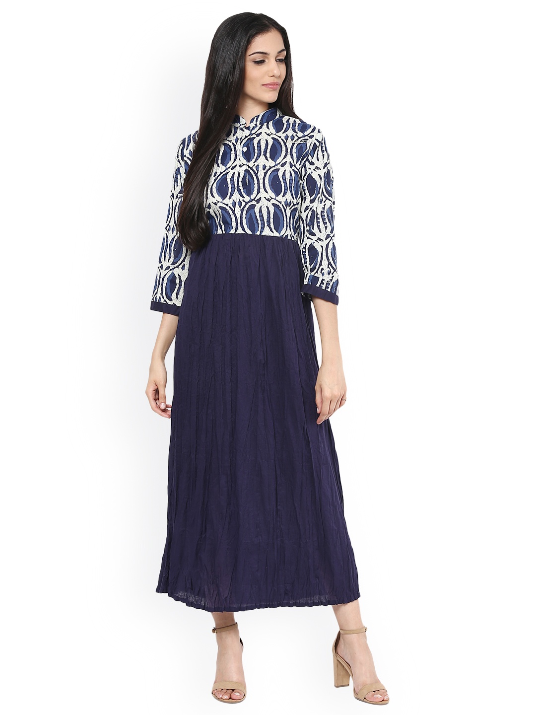 

Bhama Couture Women Blue Printed Fit & Flare Dress