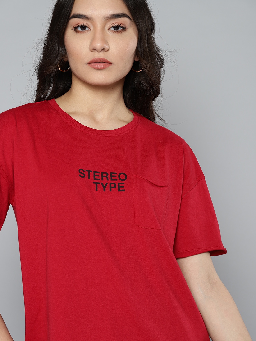 

Kook N Keech Women Red & Black Slogan Print Drop-Shoulder Cotton T-shirt